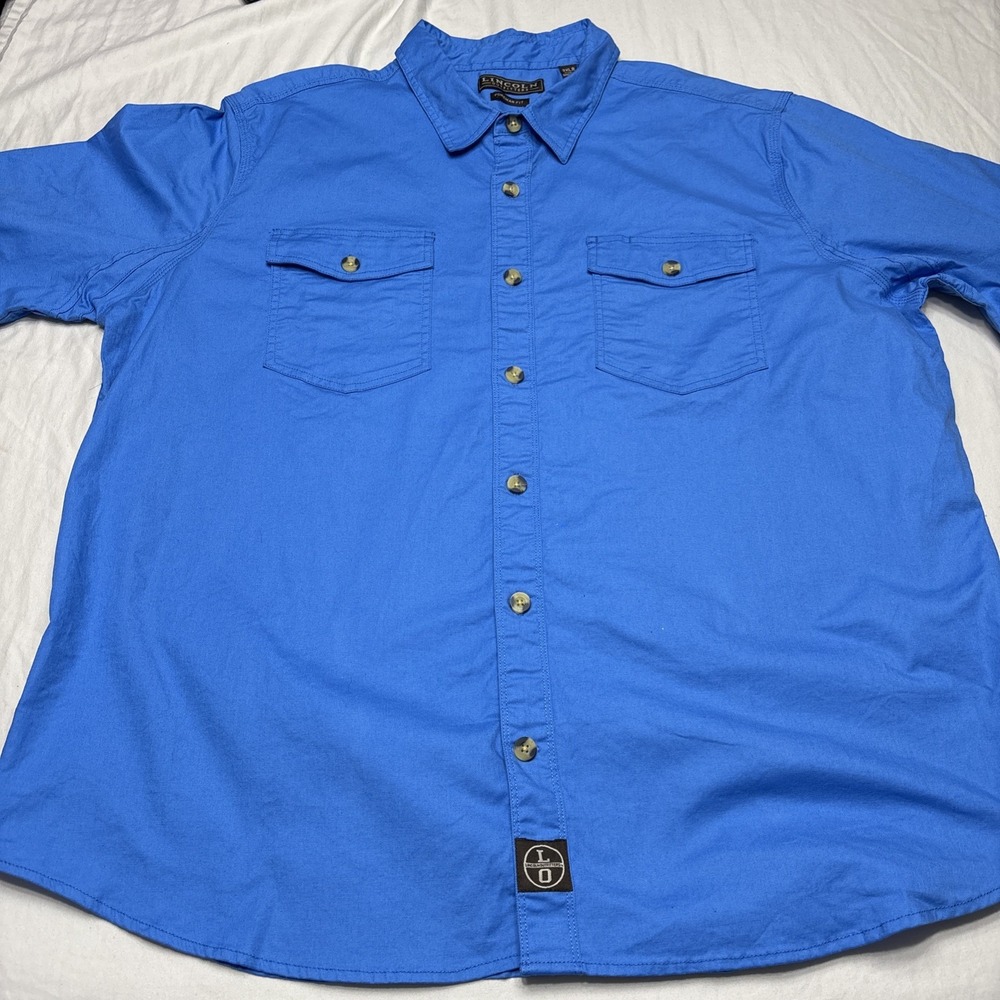 Lincoln Outfitters Mens‎ 3XLR Foreman Fit Button Up Shirt Blue  Short Sleeve